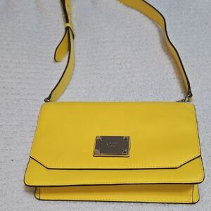 DKNY Yellow Leather Crossbody with Metal Plaque